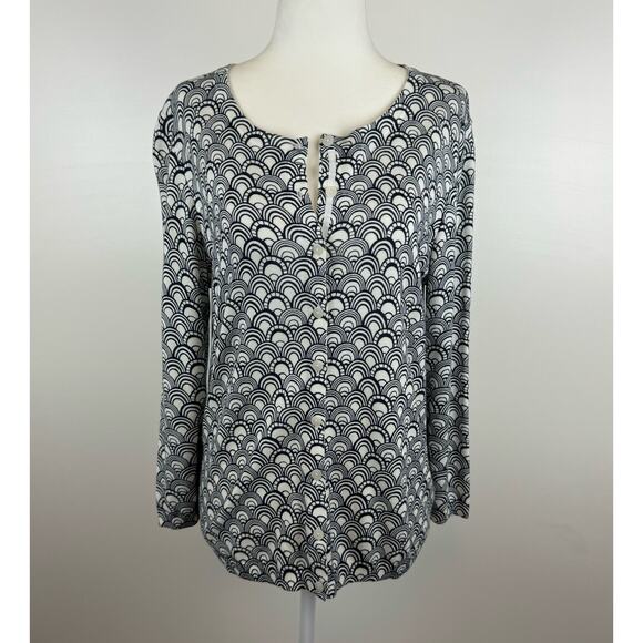 Talbots Womens Geometric Print Button Front Cardigan Navy and White Sz M Classic - Picture 1 of 12